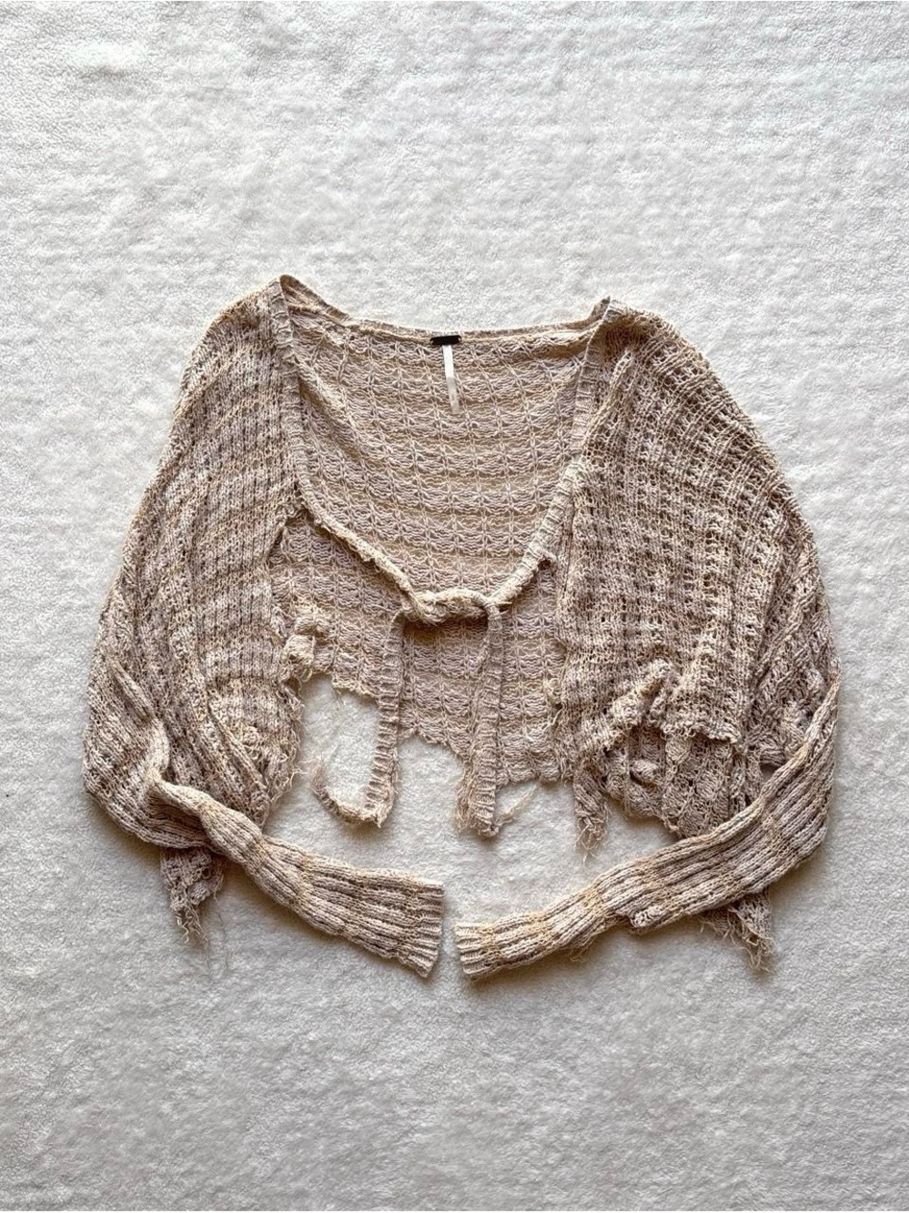 Free People Open-Knit Cropped Cardigan Sweater - Beige
